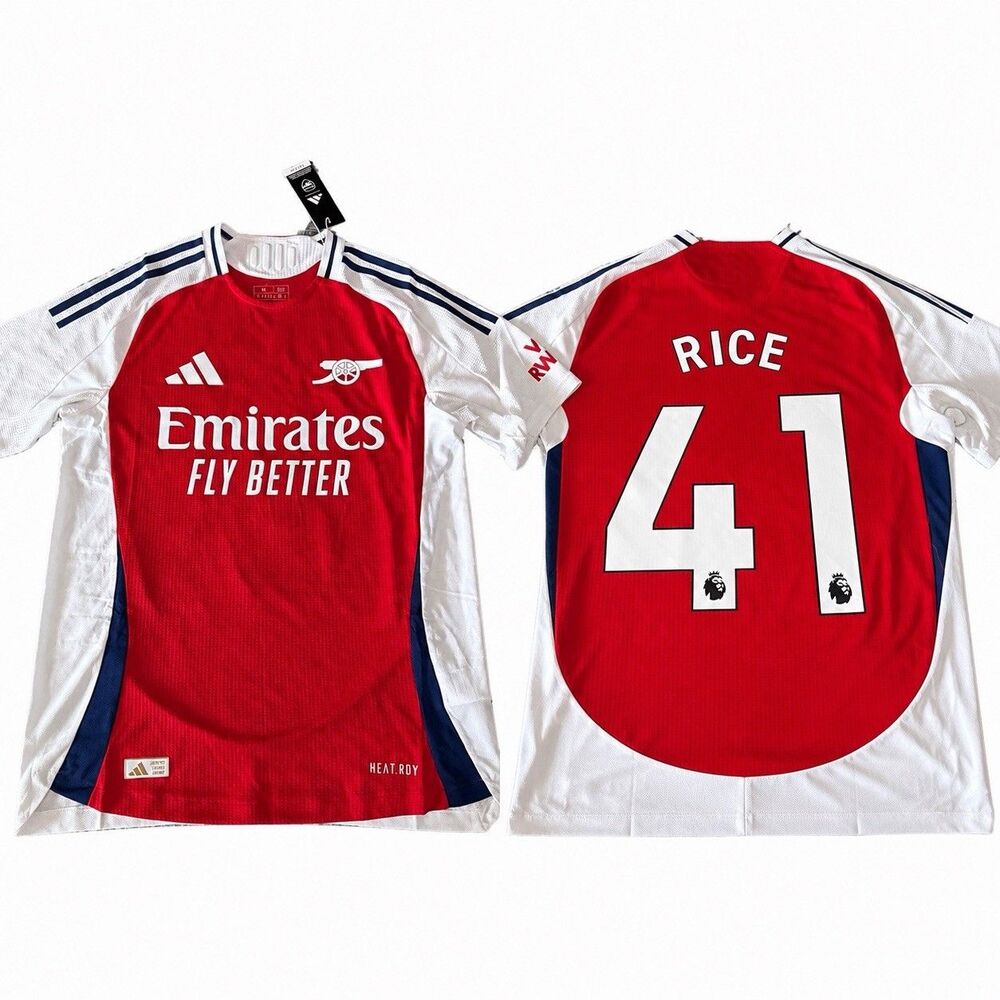 Adidas Arsenal 24/25 Home Authentic Jersey IT6140 Declan Rice RED Men Size L NWT